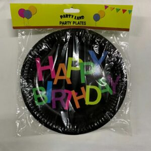 PARTYLAND HAPPY BIRTHDAY PLATES 8PK BLACK